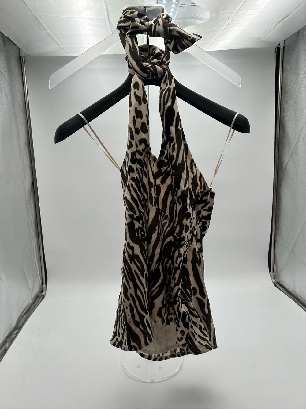 Banana Republic Brown and Cream Zebra-Print Halter Camisole